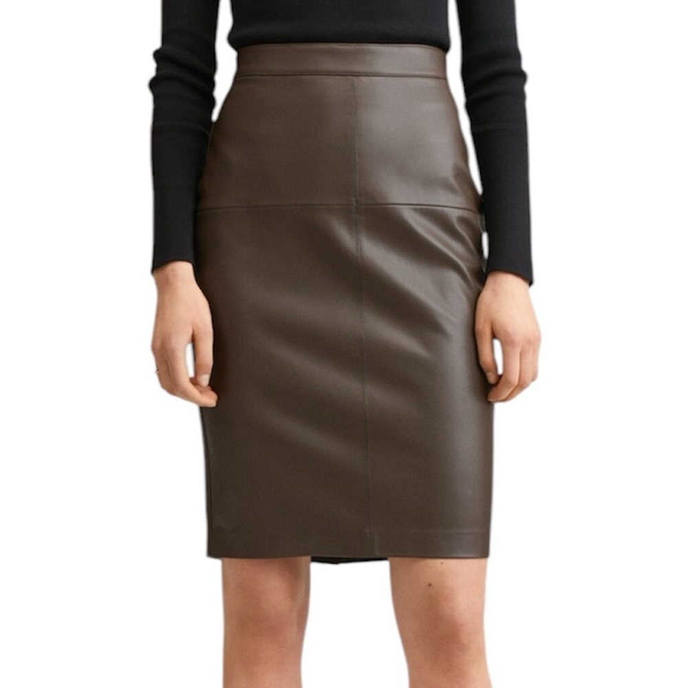 Mango NWT Brown Cut-Out Faux-Leather Skirt Size 6 NEW